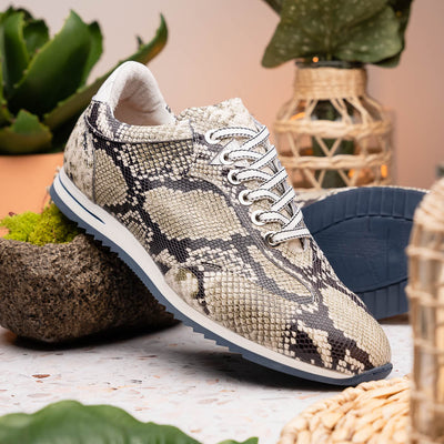Zelli Italia Men's 65-215-WHT PERI Python Embossed Italian Calfskin Sneakers Black / White