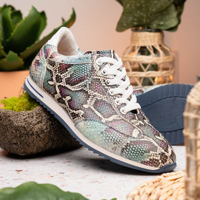 Zelli Italia Men's 65-215-BLU PERI Python Embossed Italian Calfskin Sneakers, Marine Blue
