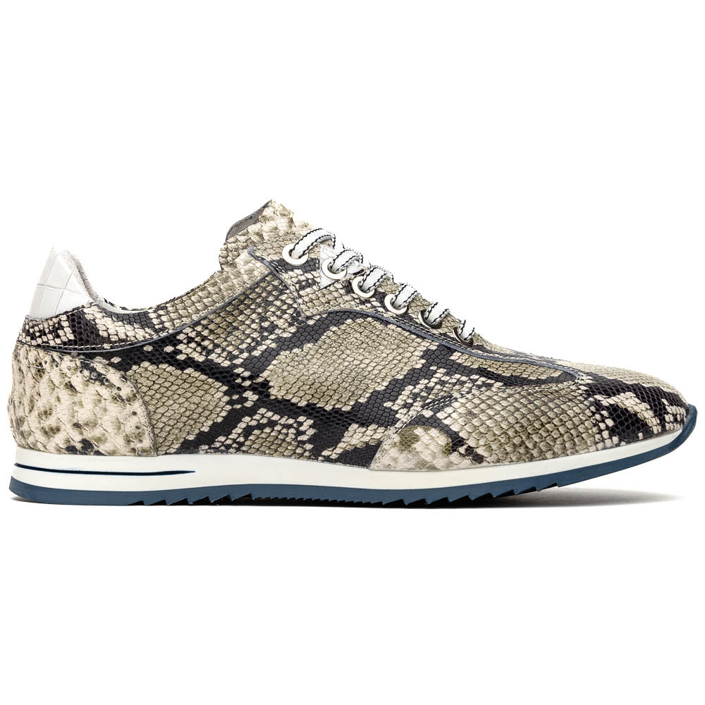 Zelli Italia Men's 65-215-WHT PERI Python Embossed Italian Calfskin Sneakers Black / White