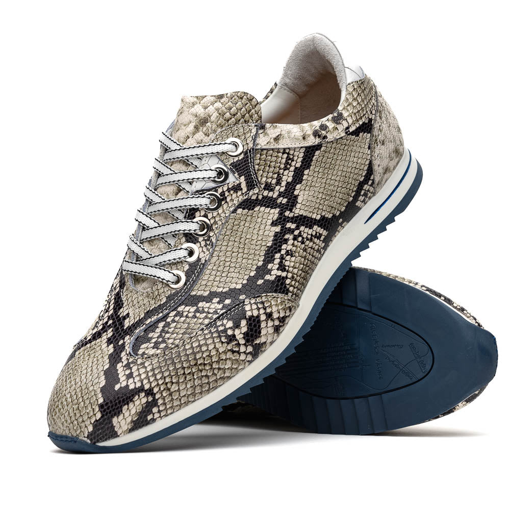 Zelli Italia Men's 65-215-WHT PERI Python Embossed Italian Calfskin Sneakers Black / White