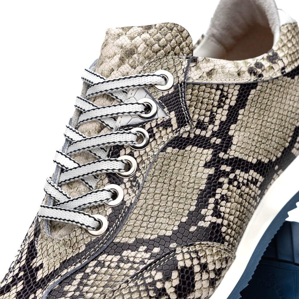 Zelli Italia Men's 65-215-WHT PERI Python Embossed Italian Calfskin Sneakers Black / White