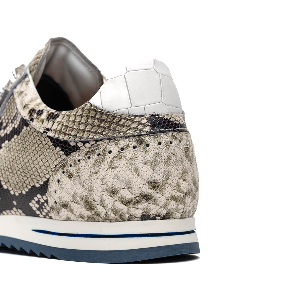 Zelli Italia Men's 65-215-WHT PERI Python Embossed Italian Calfskin Sneakers Black / White