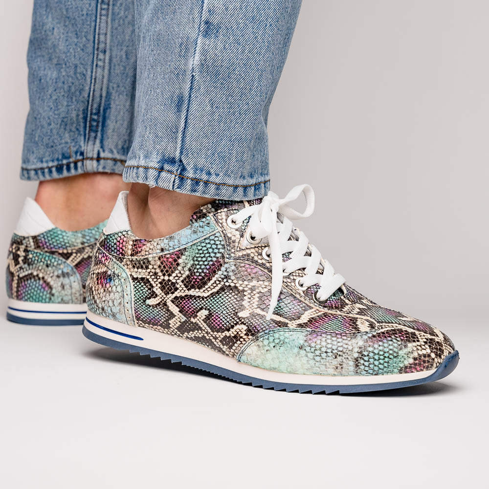 Zelli Italia Men's 65-215-BLU PERI Python Embossed Italian Calfskin Sneakers, Marine Blue