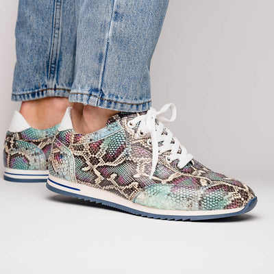 Zelli Italia Men's 65-215-BLU PERI Python Embossed Italian Calfskin Sneakers, Marine Blue