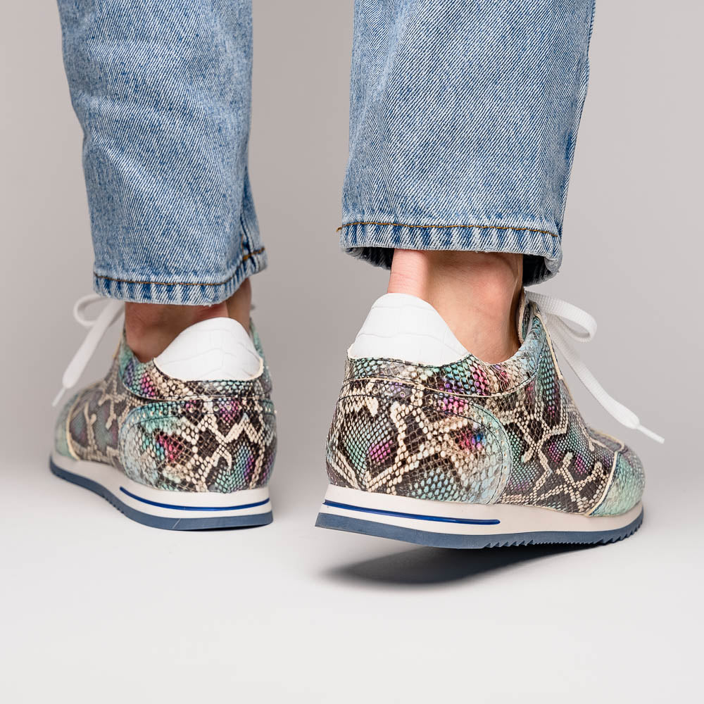 Zelli Italia Men's 65-215-BLU PERI Python Embossed Italian Calfskin Sneakers, Marine Blue