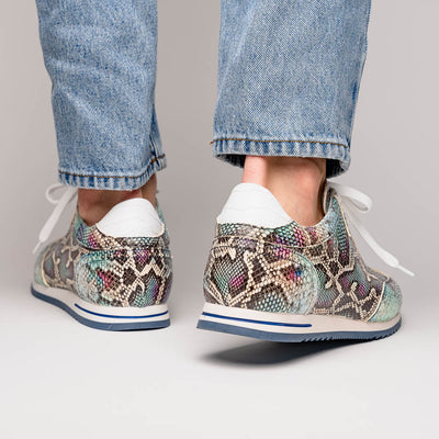 Zelli Italia Men's 65-215-BLU PERI Python Embossed Italian Calfskin Sneakers, Marine Blue