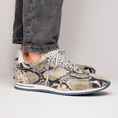 Zelli Italia Men's 65-215-WHT PERI Python Embossed Italian Calfskin Sneakers Black / White