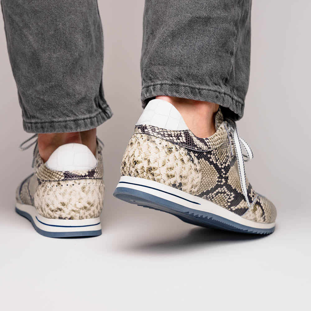 Zelli Italia Men's 65-215-WHT PERI Python Embossed Italian Calfskin Sneakers Black / White