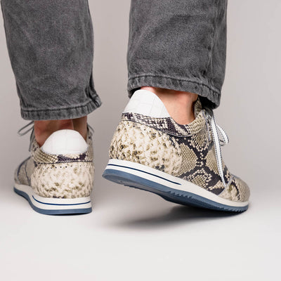 Zelli Italia Men's 65-215-WHT PERI Python Embossed Italian Calfskin Sneakers Black / White