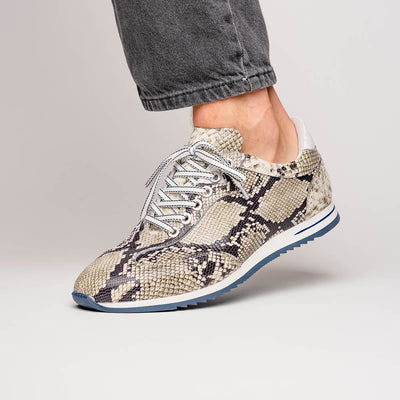Zelli Italia Men's 65-215-WHT PERI Python Embossed Italian Calfskin Sneakers Black / White