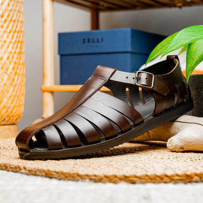 Zelli Italia 05-110-BRN PESCA Calfskin Strap-On Sandal, Brown Bottom View