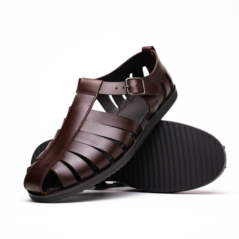 Zelli Italia 05-110-BRN PESCA Calfskin Strap-On Sandal, Brown Side View