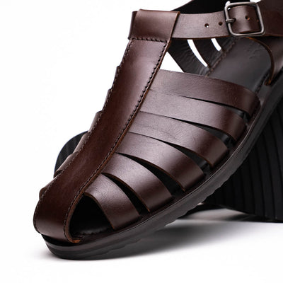 Zelli Italia 05-110-BRN PESCA Calfskin Strap-On Sandal, Brown Angled View