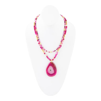 Pink Agate Golden Pendant Necklace