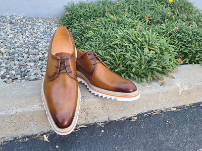 Carrucci Shoes Plain Toe Blucher Oxford Calfskin Leather Ks55204
