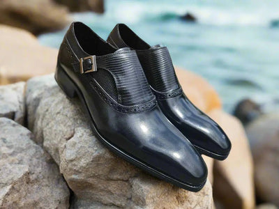 Carrucci Shoes Plain Toe Single Monk Loafer Calf Leather KS50305