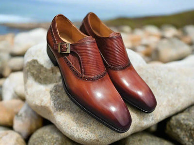 Carrucci Shoes Plain Toe Single Monk Loafer Calf Leather KS50305