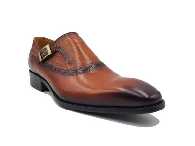 Carrucci Shoes Plain Toe Single Monk Loafer Calf Leather KS50305