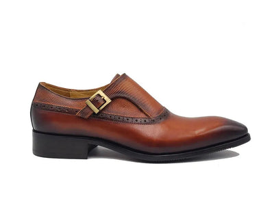 Carrucci Shoes Plain Toe Single Monk Loafer Calf Leather KS50305