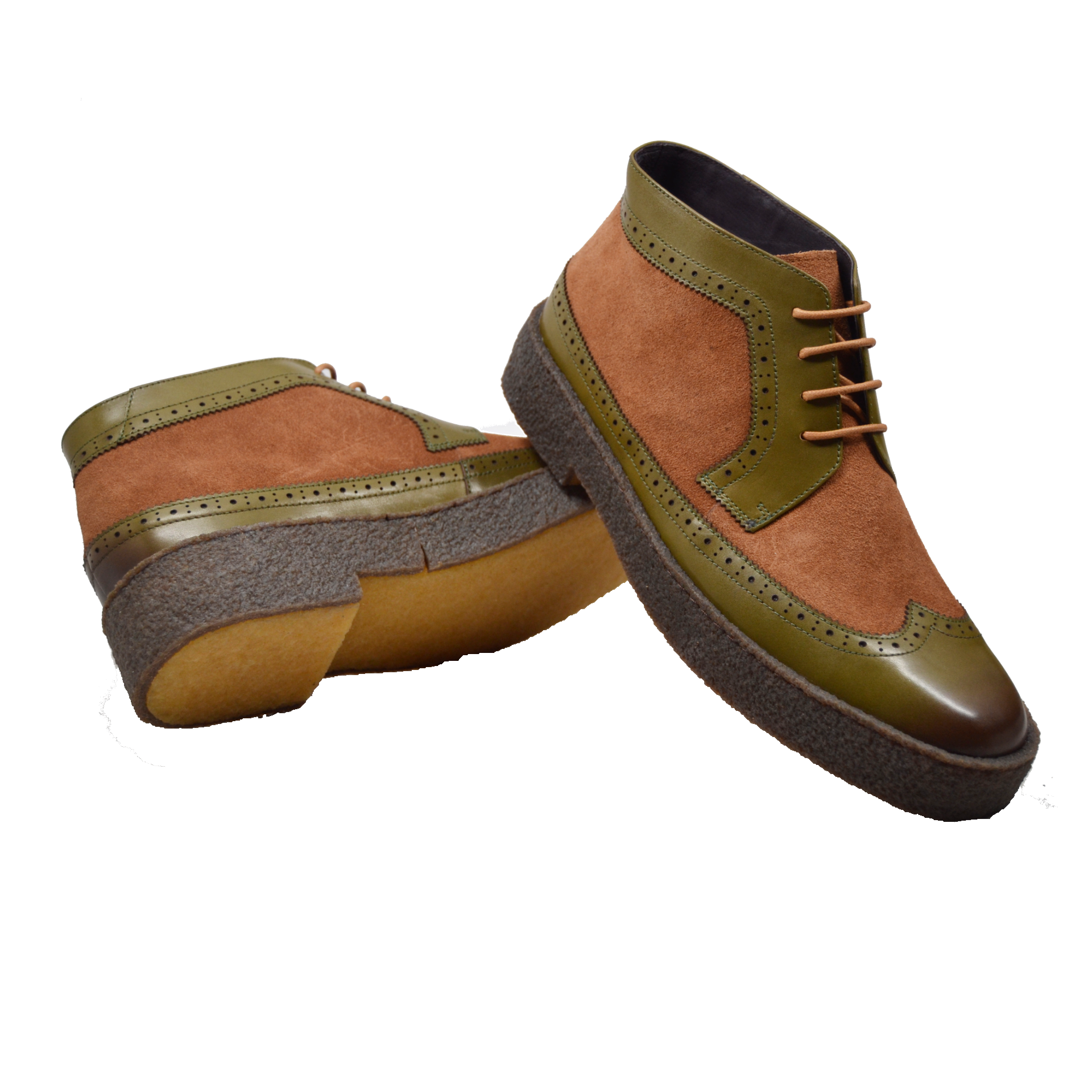 British Walkers Playboy Wingtip Men's Original Green Leather and Brown Suede Shoes