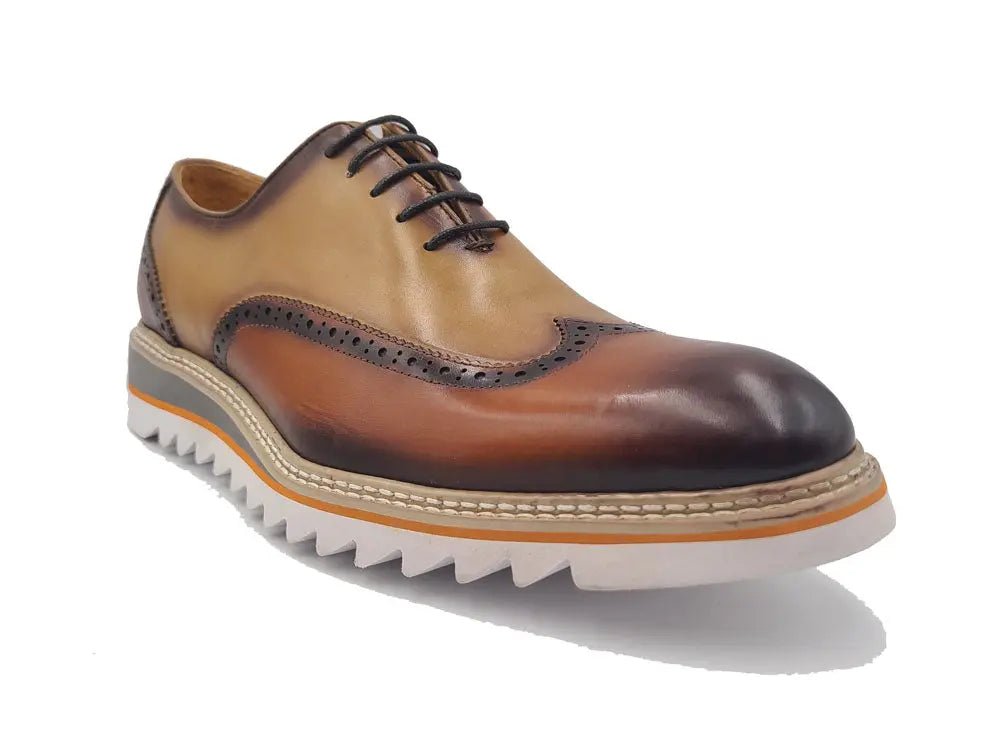 Carrucci Shoes Premium Patina Finish Two Tone Oxford Wingtip Ks55216t