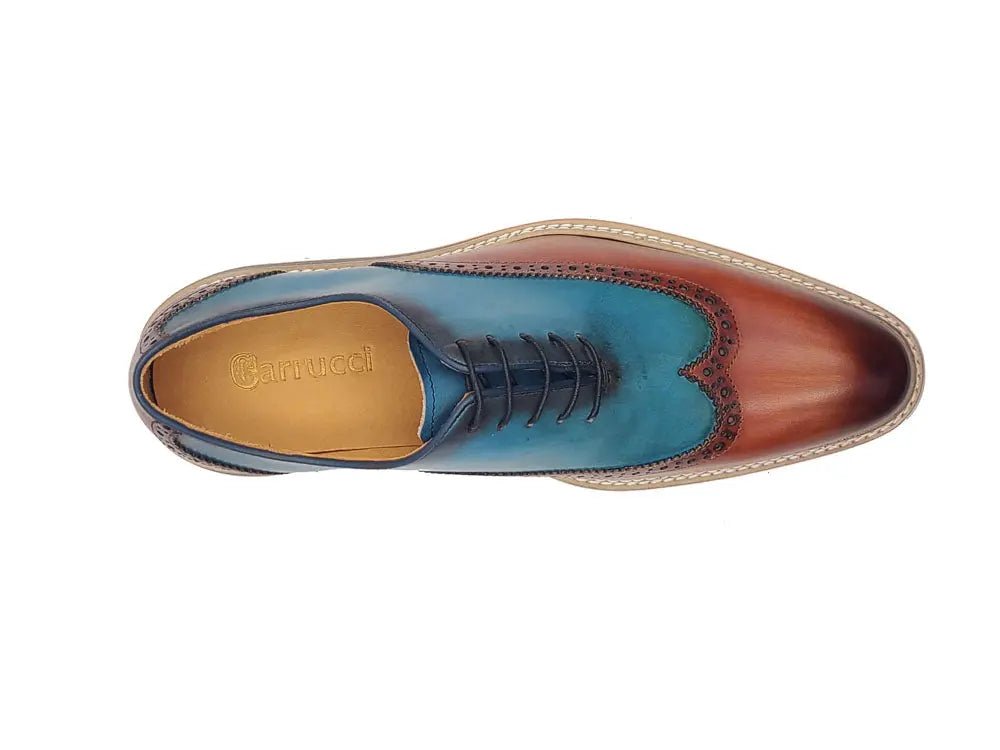 Carrucci Shoes Premium Patina Finish Two Tone Oxford Wingtip Ks55216t