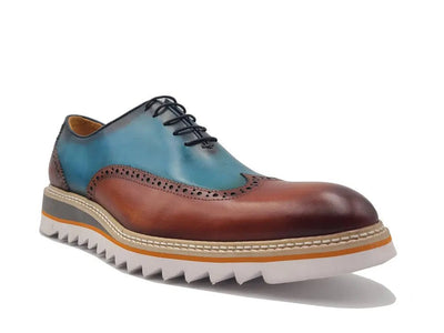 Carrucci Shoes Premium Patina Finish Two Tone Oxford Wingtip Ks55216t