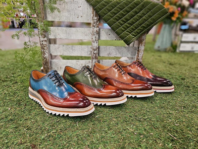 Carrucci Shoes Premium Patina Finish Two Tone Oxford Wingtip Ks55216t