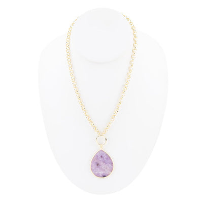 Purple Amethyst Teardrop Golden Chain Necklace