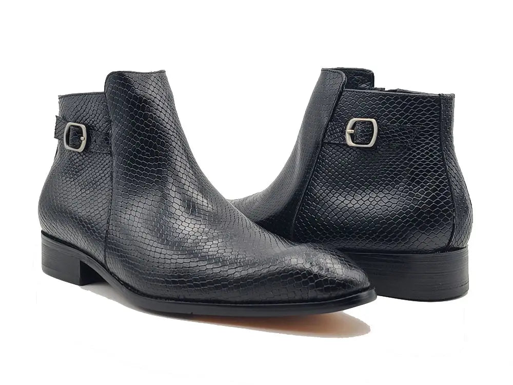Carrucci Shoes Python Printed Calfskin Buckle Strap Boot KB47821E