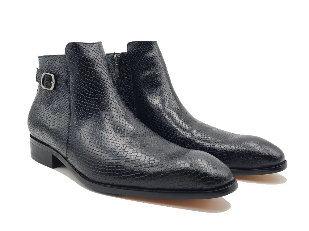 Carrucci Shoes Python Printed Calfskin Buckle Strap Boot KB47821E