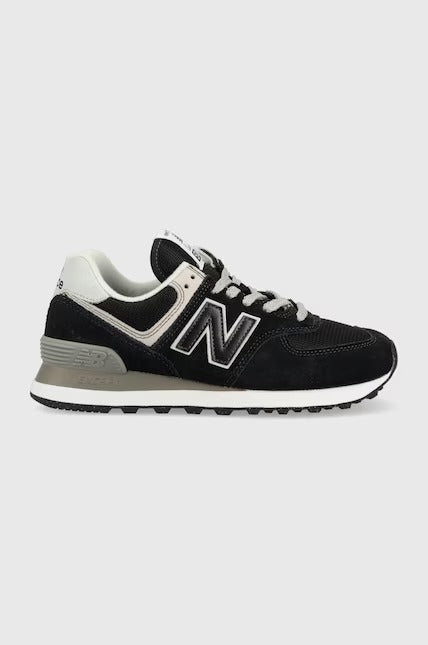 New Balance 574 Core Women's Sneakers — Black/White Suede Low-Top