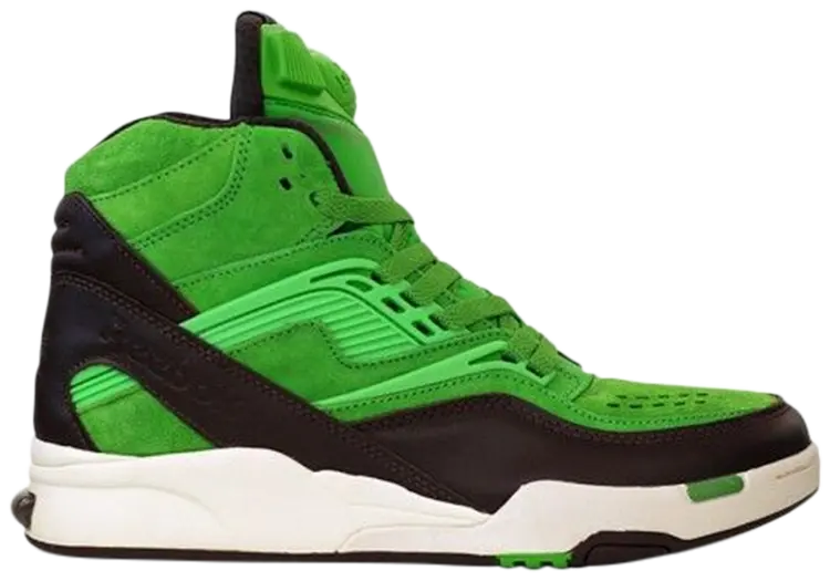 Reebok x Sneakersnstuff Twilight Zone Pump 'Punschrulle' Men's Sneakers — Neon Green/Earth/Paper White Synthetic Mid-Top