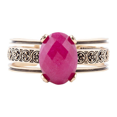 Red Raspberry Quartz Golden Statement Cuff Bracelet