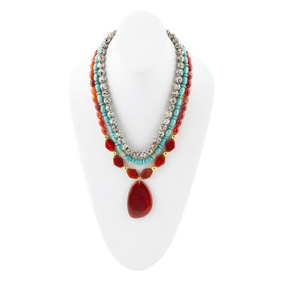 Red Carnelian Colorful Golden Pendant Necklace