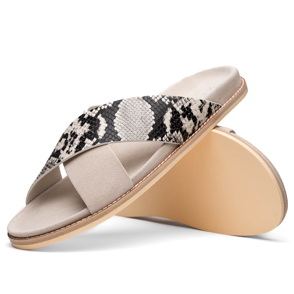 Zelli Italia 06-105-TPE RENA Italian Goatskin Suede Python Embossed Slide Taupe Side View