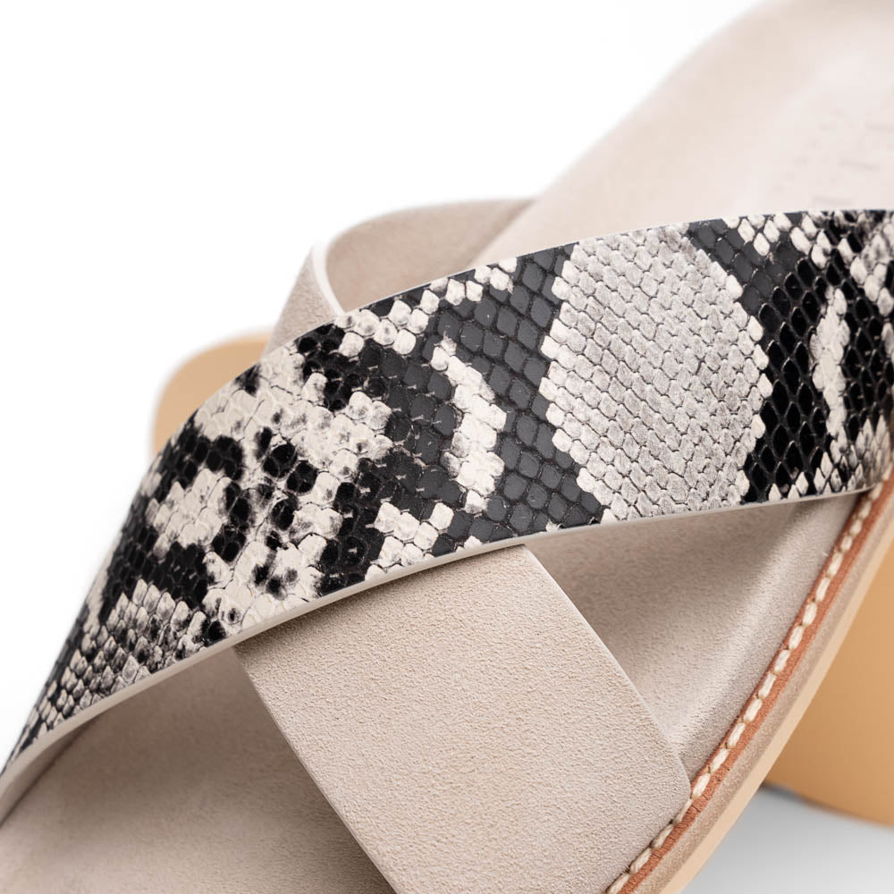 Zelli Italia 06-105-TPE RENA Italian Goatskin Suede Python Embossed Slide Taupe Angled View