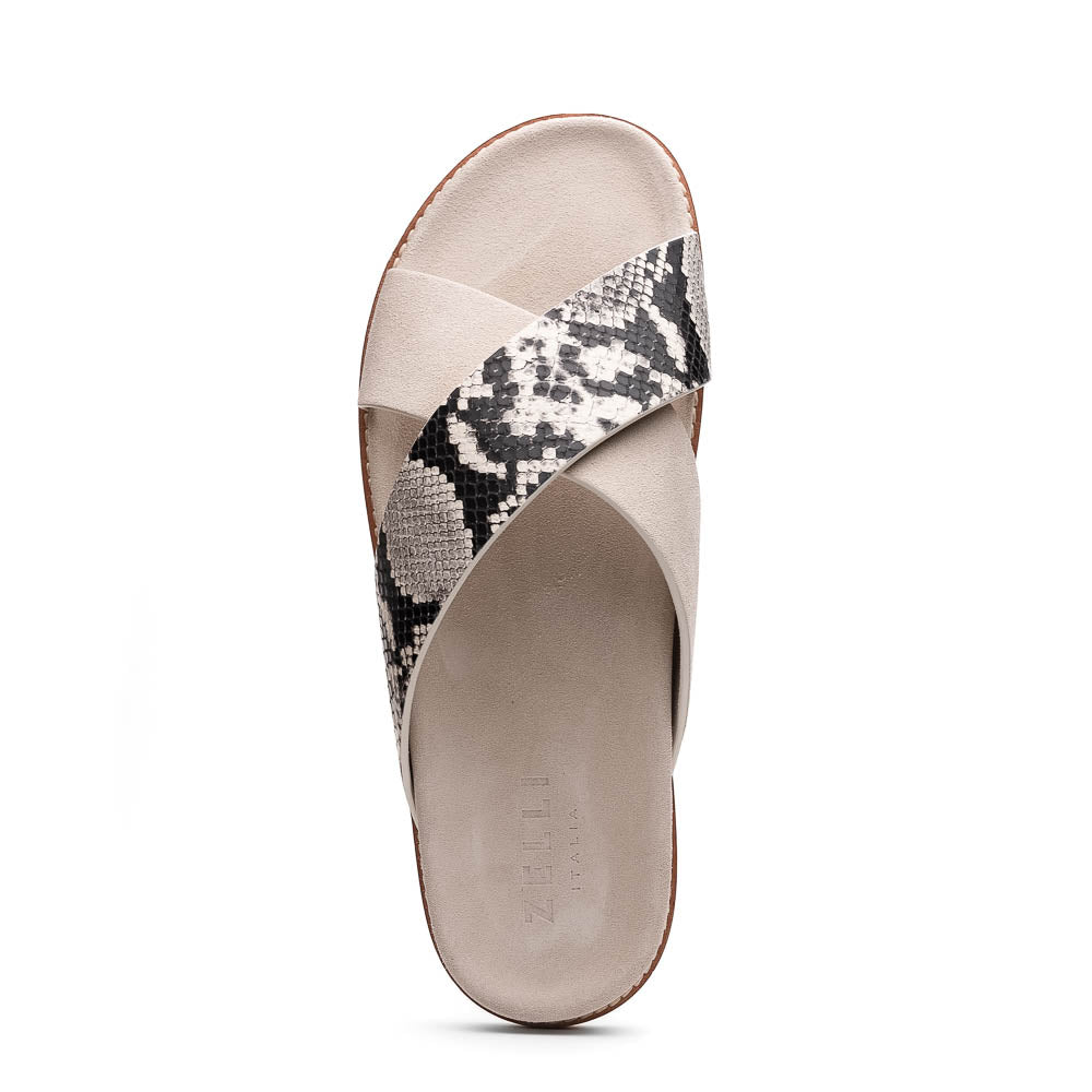 Zelli Italia 06-105-TPE RENA Italian Goatskin Suede Python Embossed Slide Taupe Back View