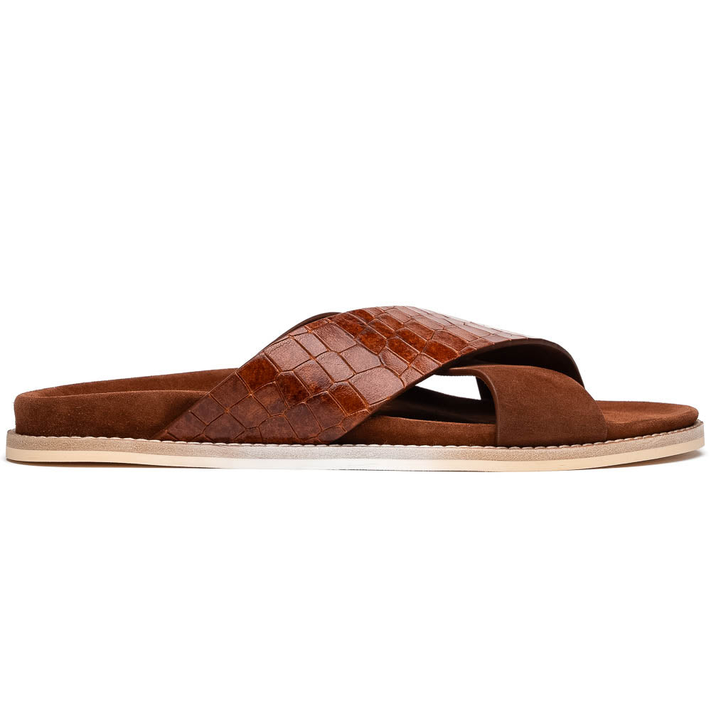 Zelli Italia 06-101-CGN RENA Italian Goatskin Suede Croc Embossed Slide Cognac Front View