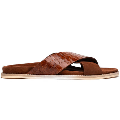 Zelli Italia 06-101-CGN RENA Italian Goatskin Suede Croc Embossed Slide Cognac Front View