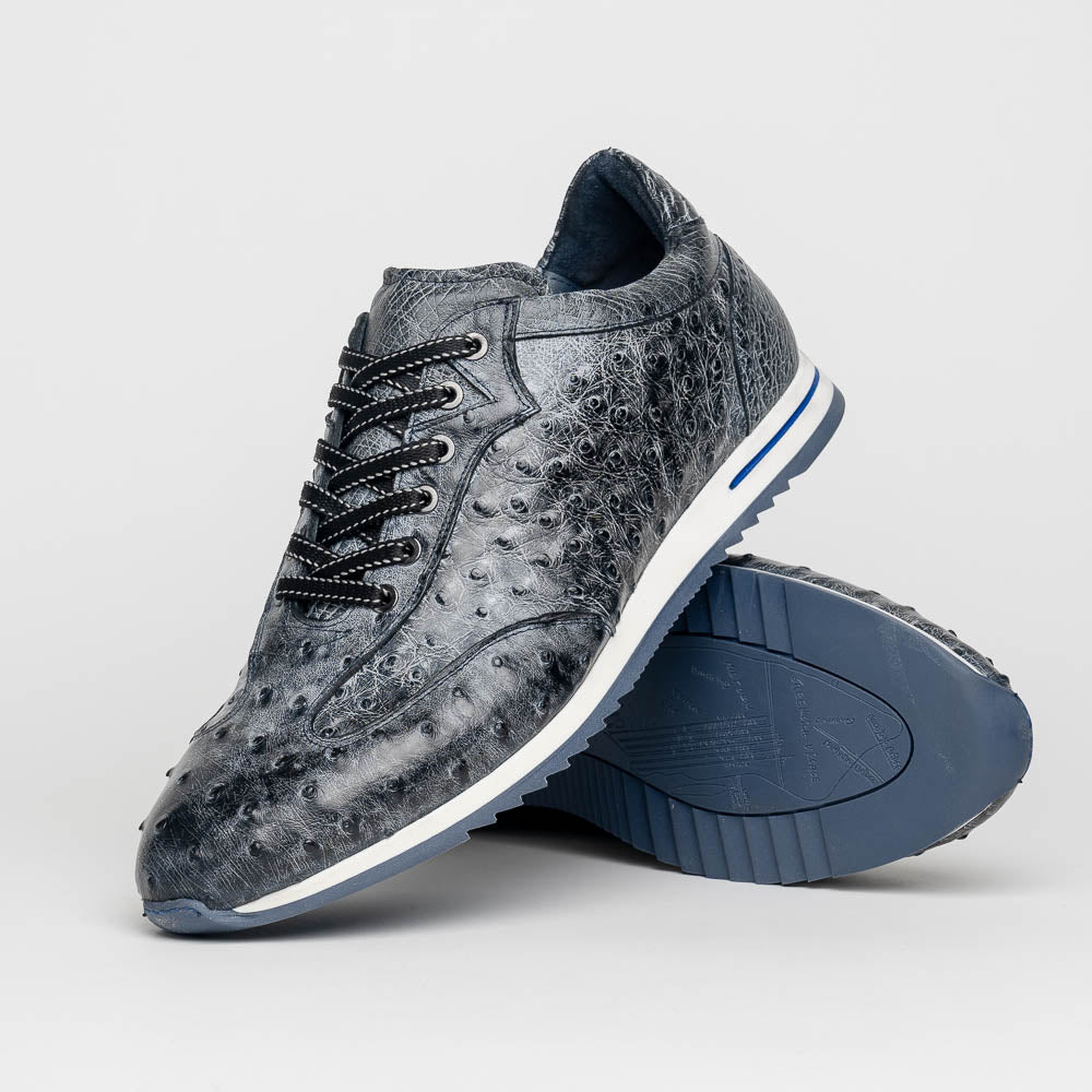 Zelli Italia Men's 63-112-BLK RIO Ostrich Quill Sneakers, Black Denim