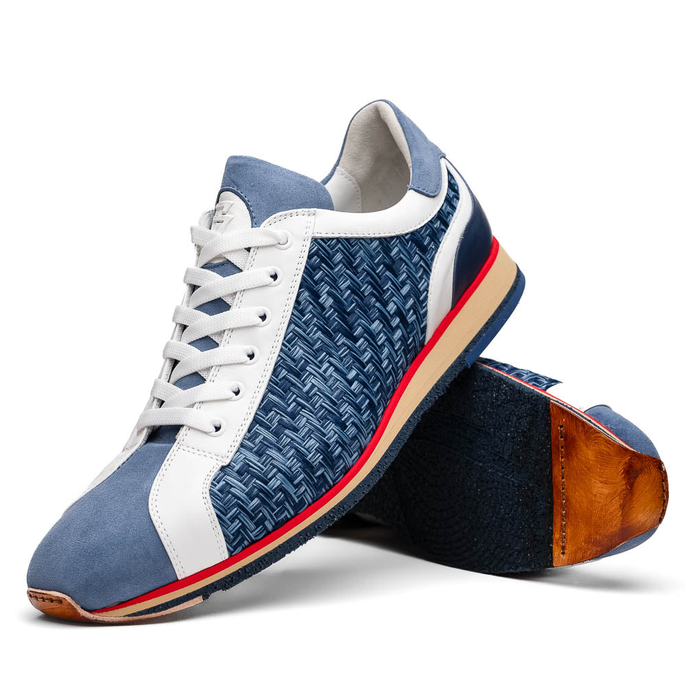 Zelli Italia Men's 65-375-BLU RIPI Calfskin Hand Weave Sneaker Blue