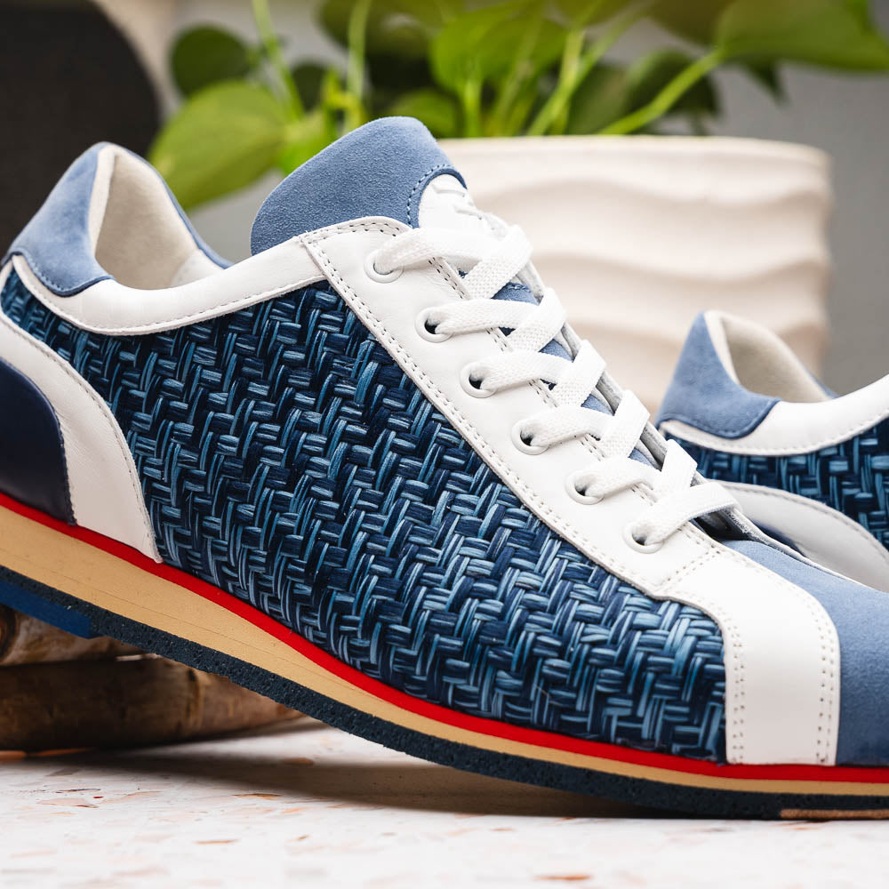 Zelli Italia Men's 65-375-BLU RIPI Calfskin Hand Weave Sneaker Blue