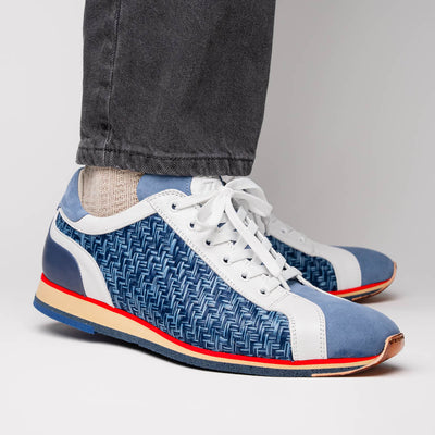 Zelli Italia Men's 65-375-BLU RIPI Calfskin Hand Weave Sneaker Blue