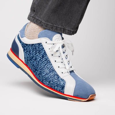 Zelli Italia Men's 65-375-BLU RIPI Calfskin Hand Weave Sneaker Blue