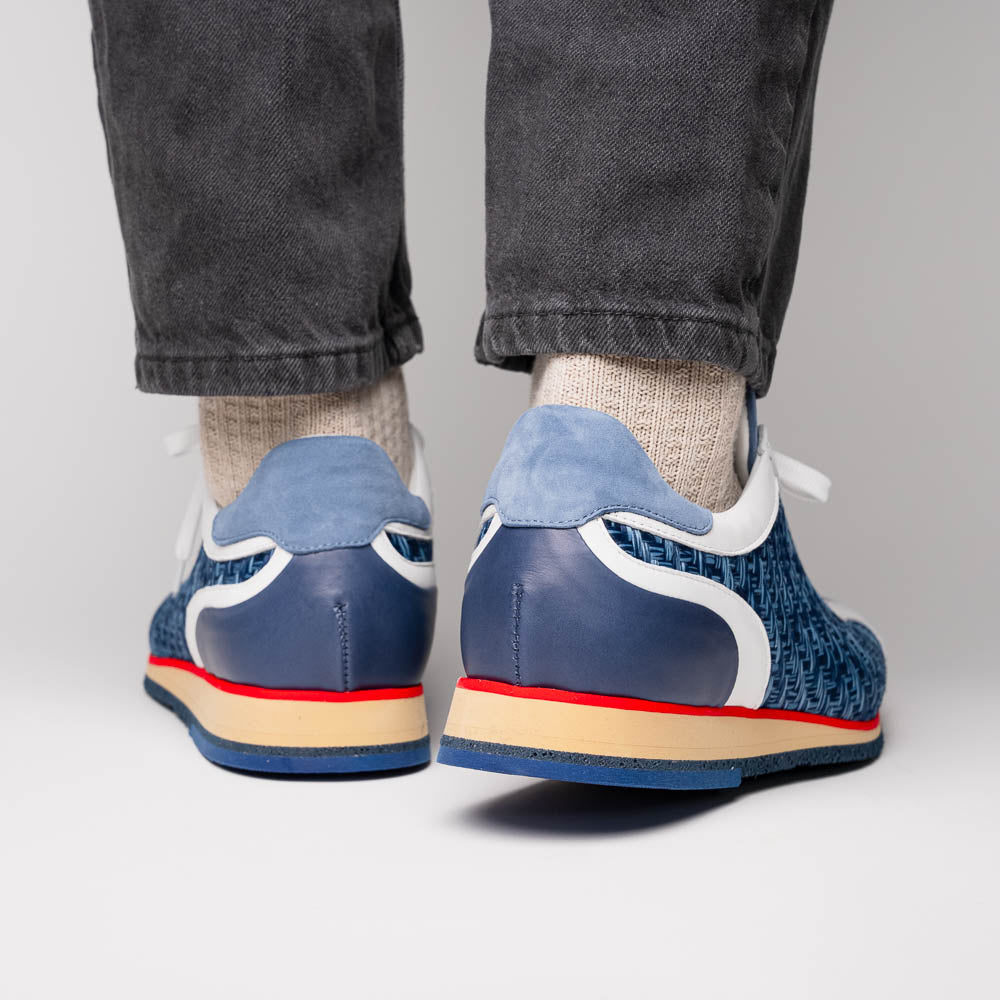 Zelli Italia Men's 65-375-BLU RIPI Calfskin Hand Weave Sneaker Blue
