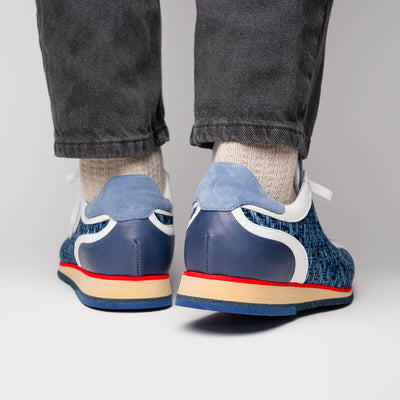 Zelli Italia Men's 65-375-BLU RIPI Calfskin Hand Weave Sneaker Blue