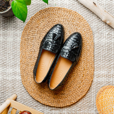 Zelli Italia 15-250-BLK RIVIERA Basketweave Calfskin Tassel Loafer, Black View 12