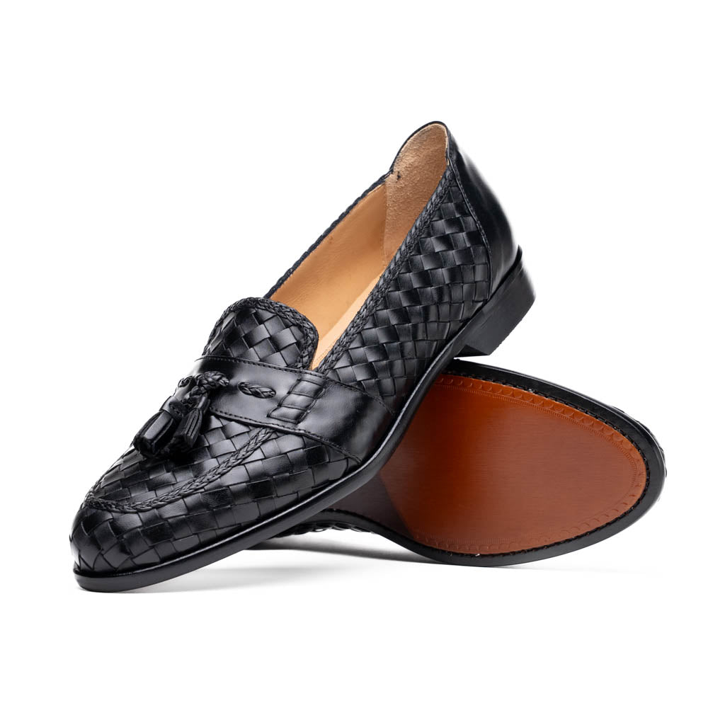 Zelli Italia 15-250-BLK RIVIERA Basketweave Calfskin Tassel Loafer, Black Side View