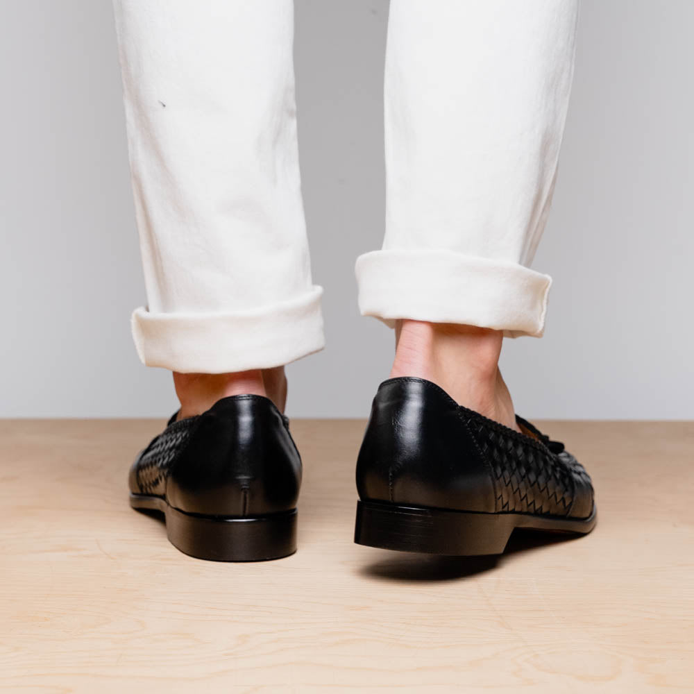 Zelli Italia 15-250-BLK RIVIERA Basketweave Calfskin Tassel Loafer, Black Lifestyle View